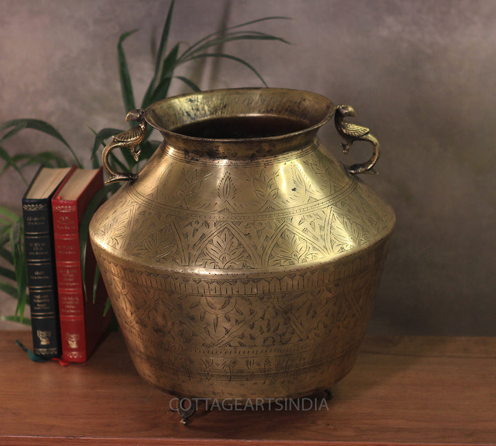 Brass Vintage Carved Planter