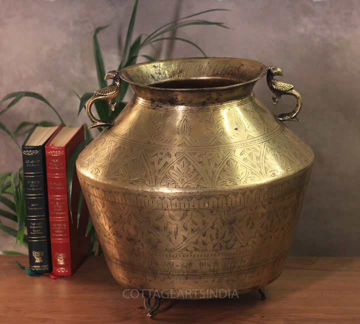 Brass Vintage Carved Planter