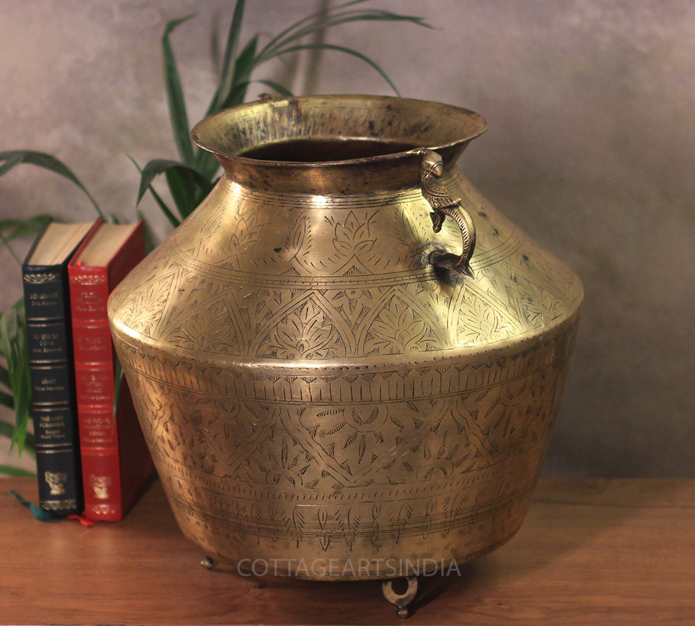 Brass Vintage Carved Planter