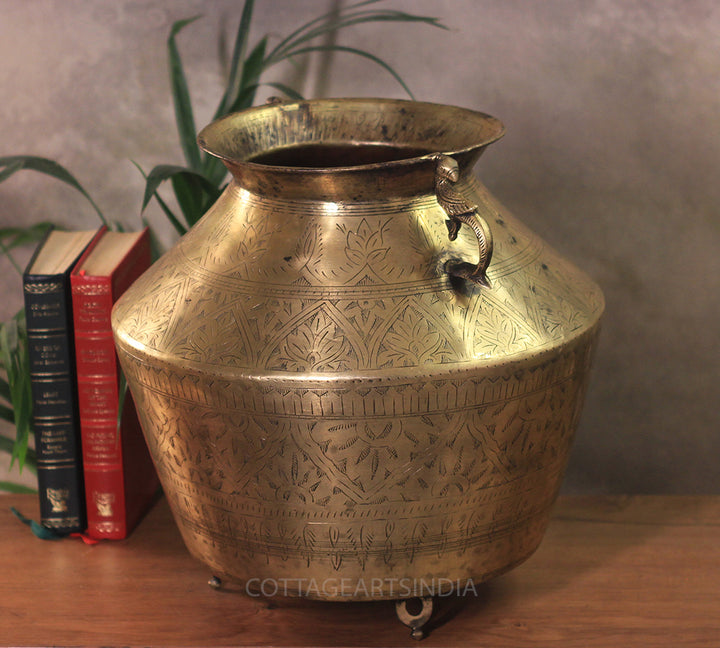 Brass Vintage Carved Planter