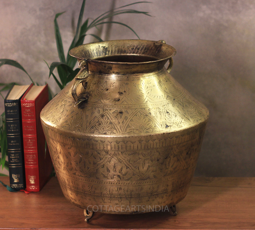 Brass Vintage Carved Planter