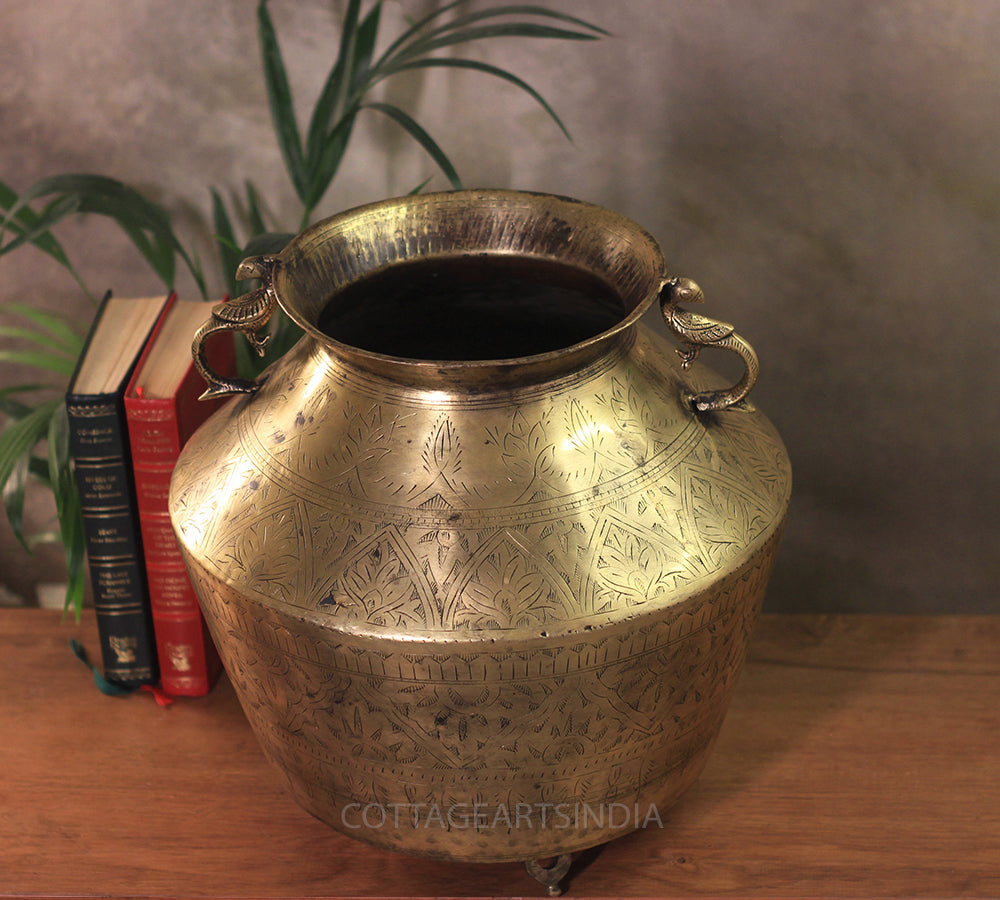 Brass Vintage Carved Planter