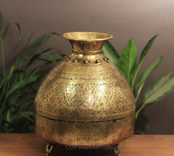 Brass Vintage Carved Planter