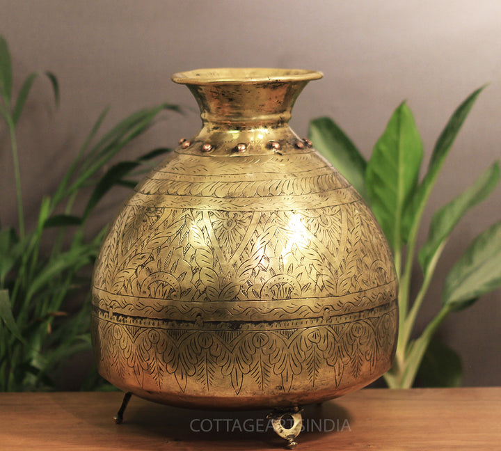 Brass Vintage Carved Planter