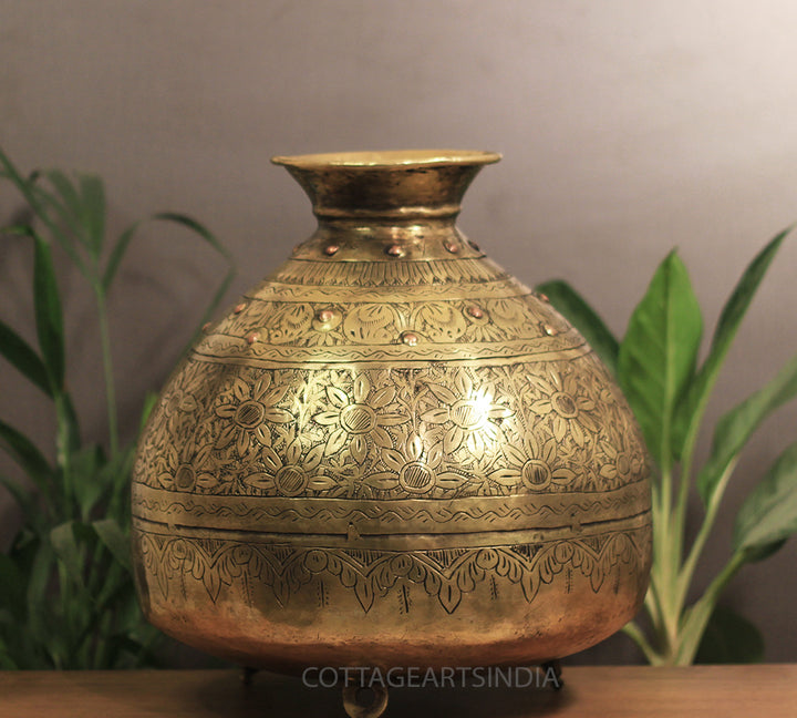 Brass Vintage Carved Planter