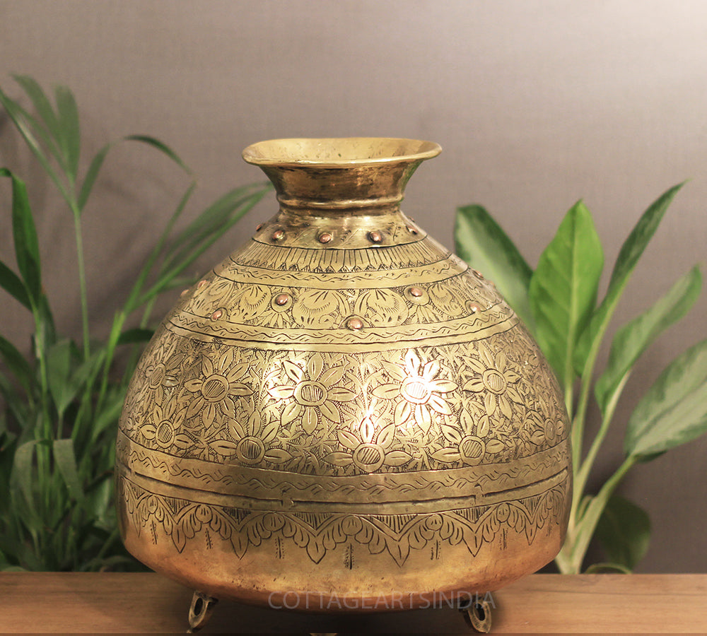 Brass Vintage Carved Planter