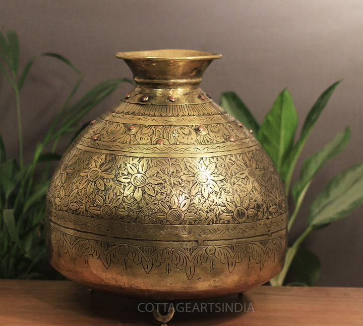 Brass Vintage Carved Planter