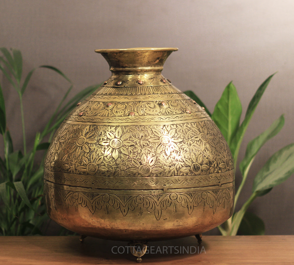 Brass Vintage Carved Planter