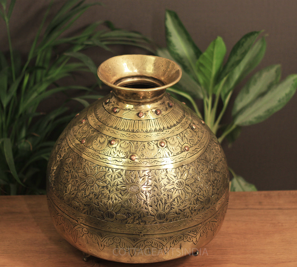 Brass Vintage Carved Planter