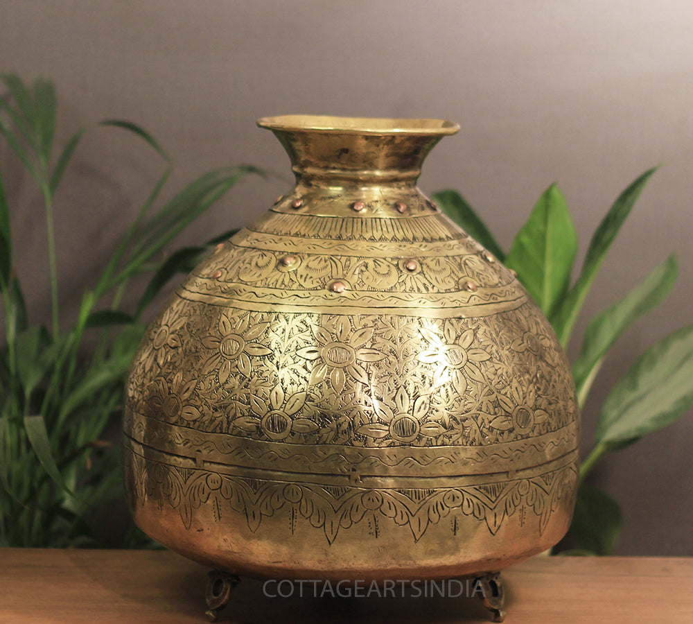 Brass Vintage Carved Planter