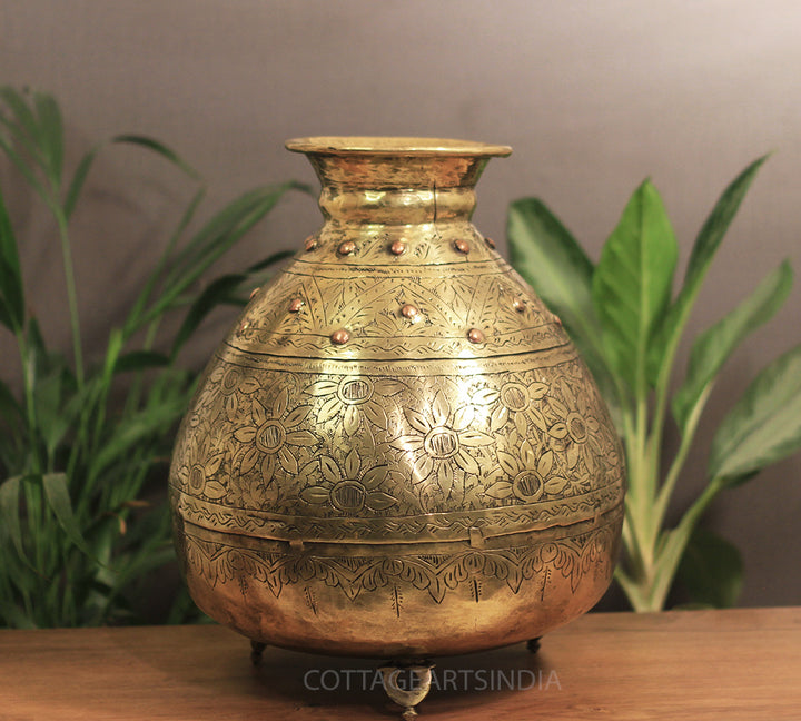 Brass Vintage Carved Planter