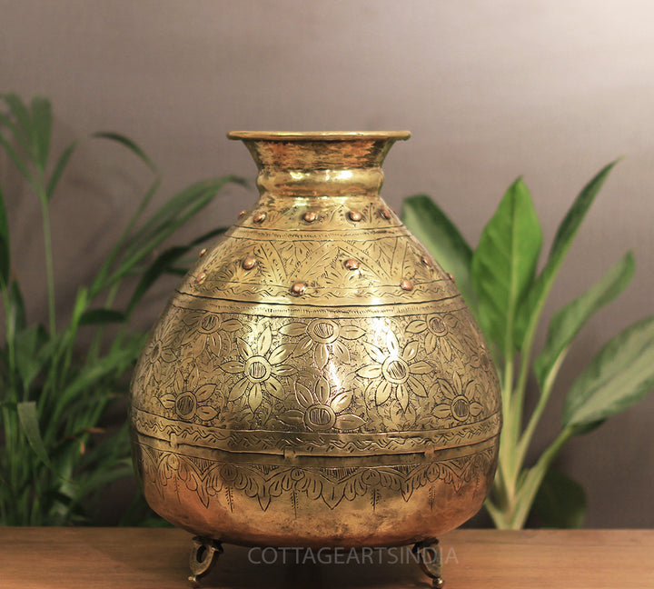 Brass Vintage Carved Planter