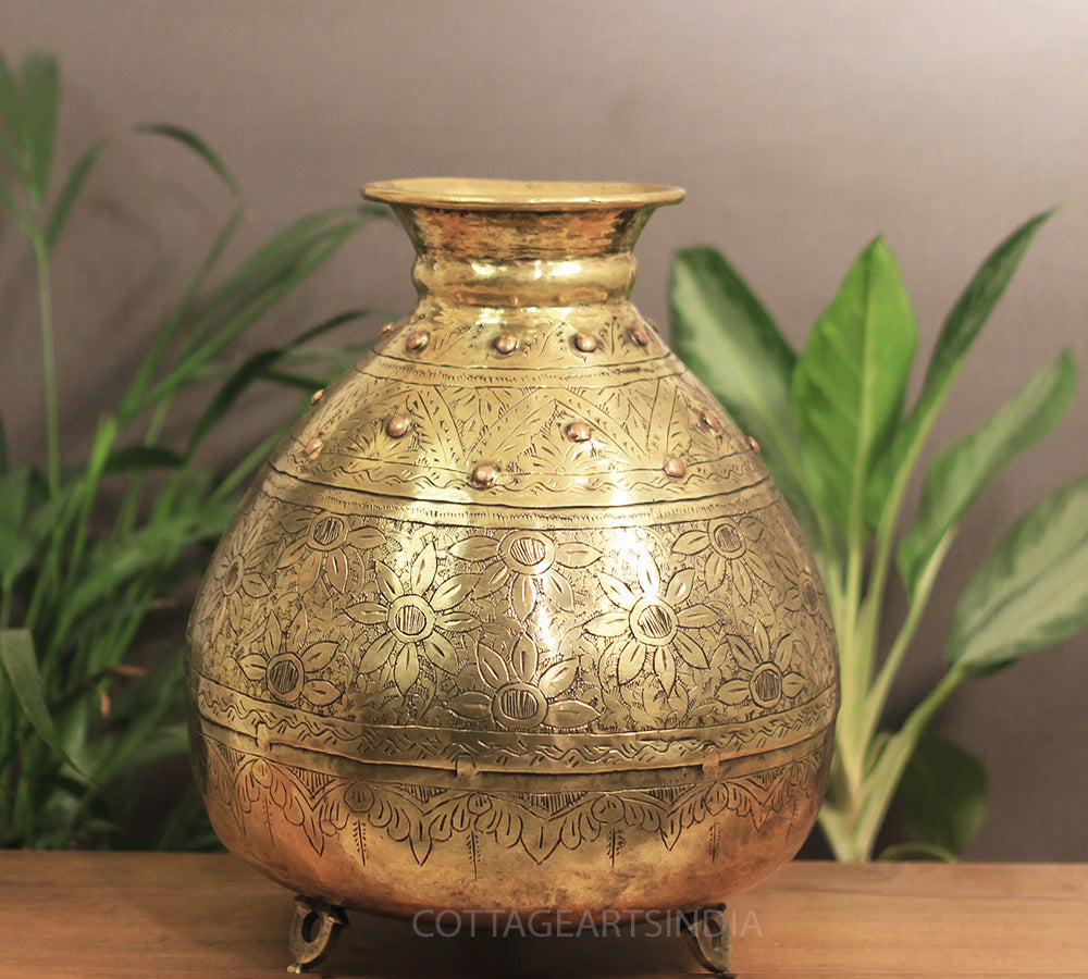 Brass Vintage Carved Planter