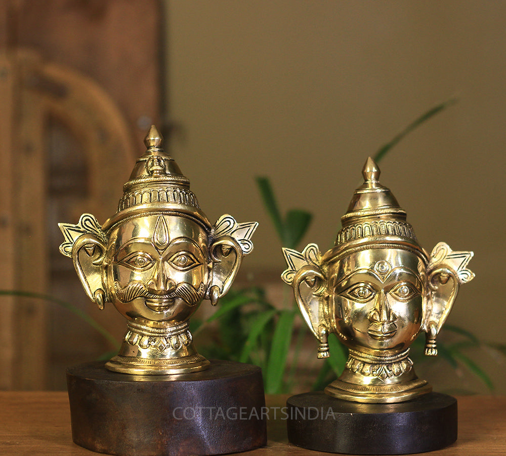 Brass Shiva and Gauri  Mukhlingam on Wooden Stand