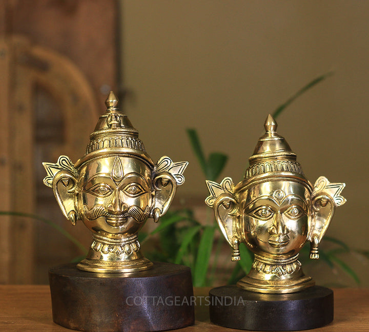 Brass Shiva and Gauri  Mukhlingam on Wooden Stand