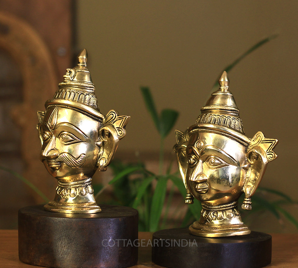 Brass Shiva and Gauri  Mukhlingam on Wooden Stand