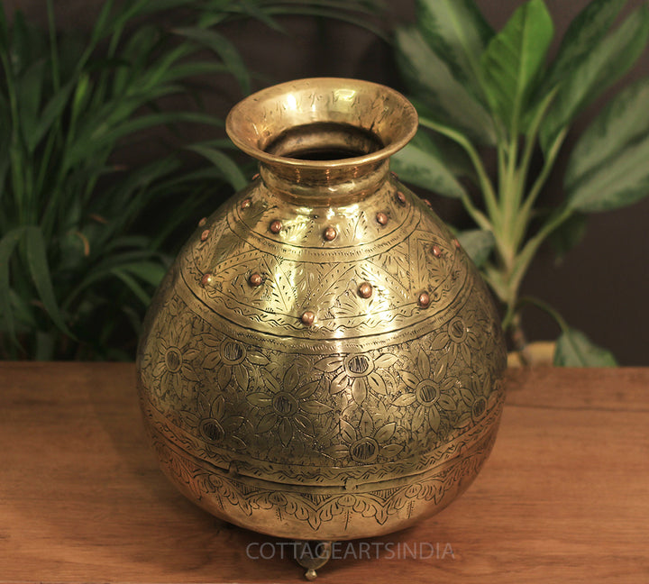 Brass Vintage Carved Planter