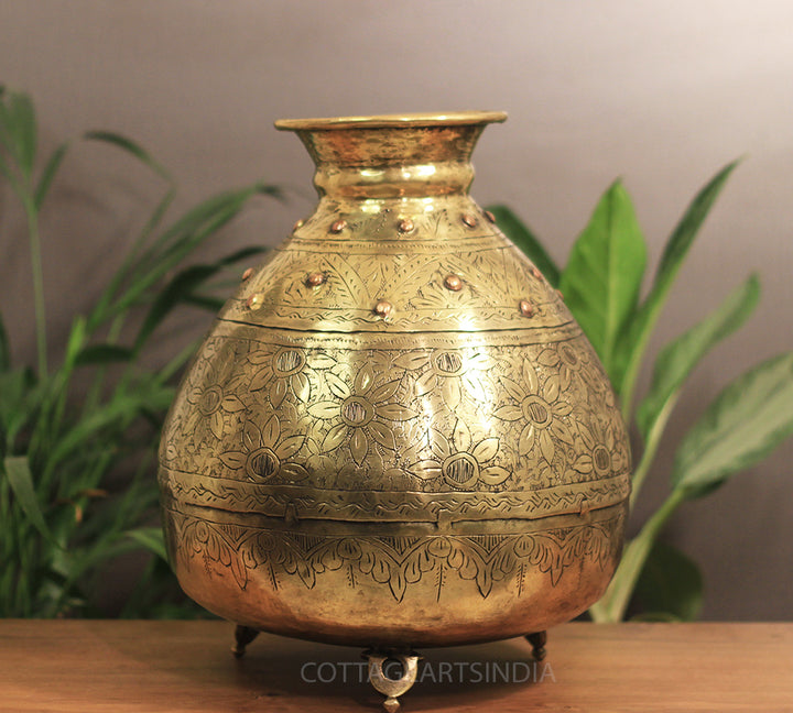 Brass Vintage Carved Planter