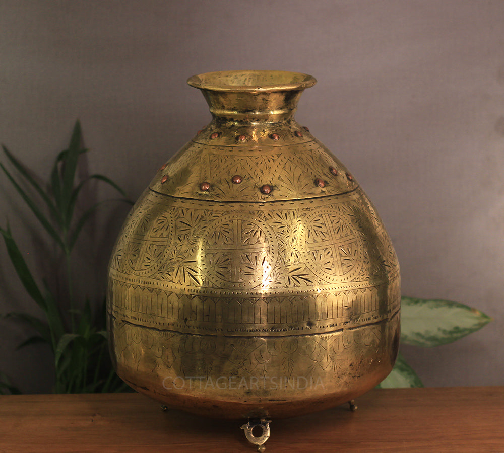 Brass Vintage Carved Planter