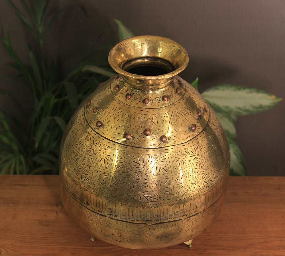 Brass Vintage Carved Planter