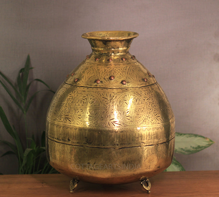 Brass Vintage Carved Planter