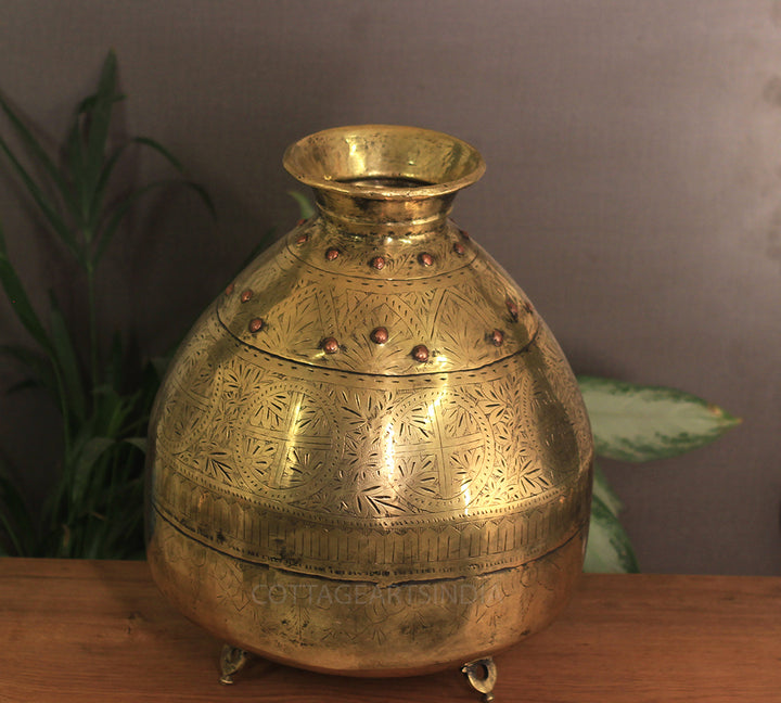 Brass Vintage Carved Planter