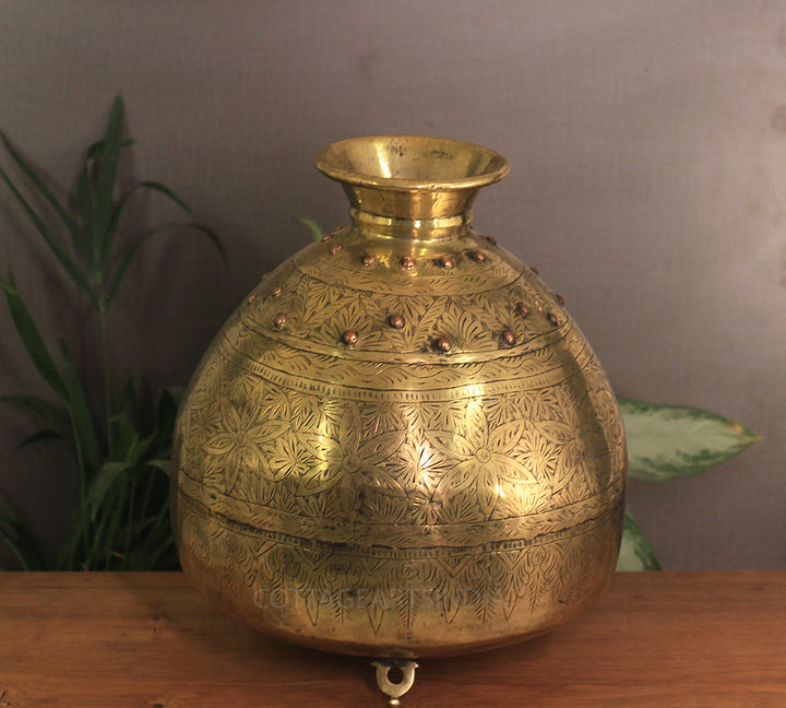 Brass Vintage Carved Planter