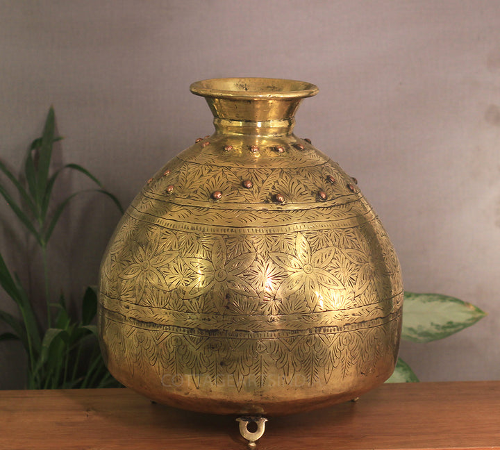 Brass Vintage Carved Planter