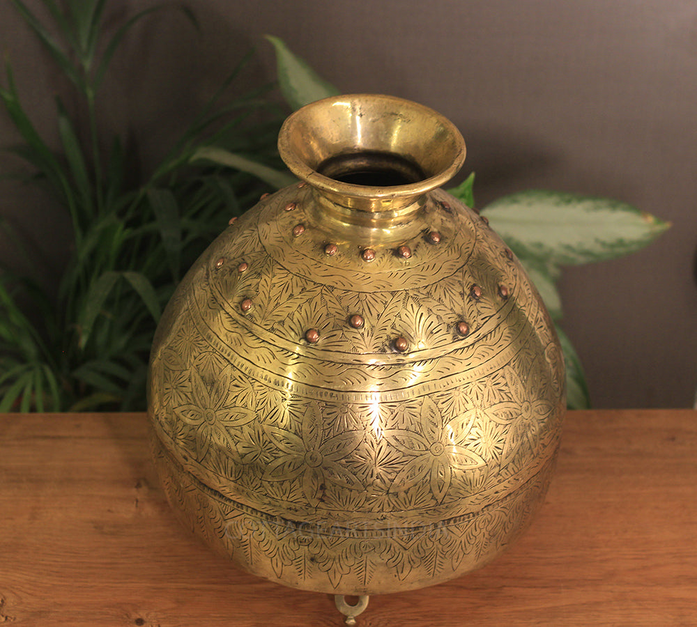 Brass Vintage Carved Planter