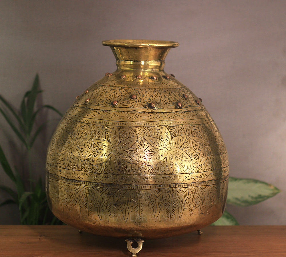 Brass Vintage Carved Planter