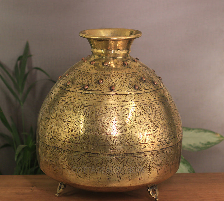 Brass Vintage Carved Planter