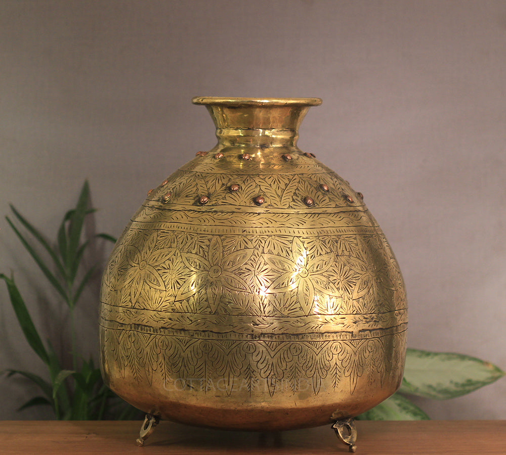 Brass Vintage Carved Planter