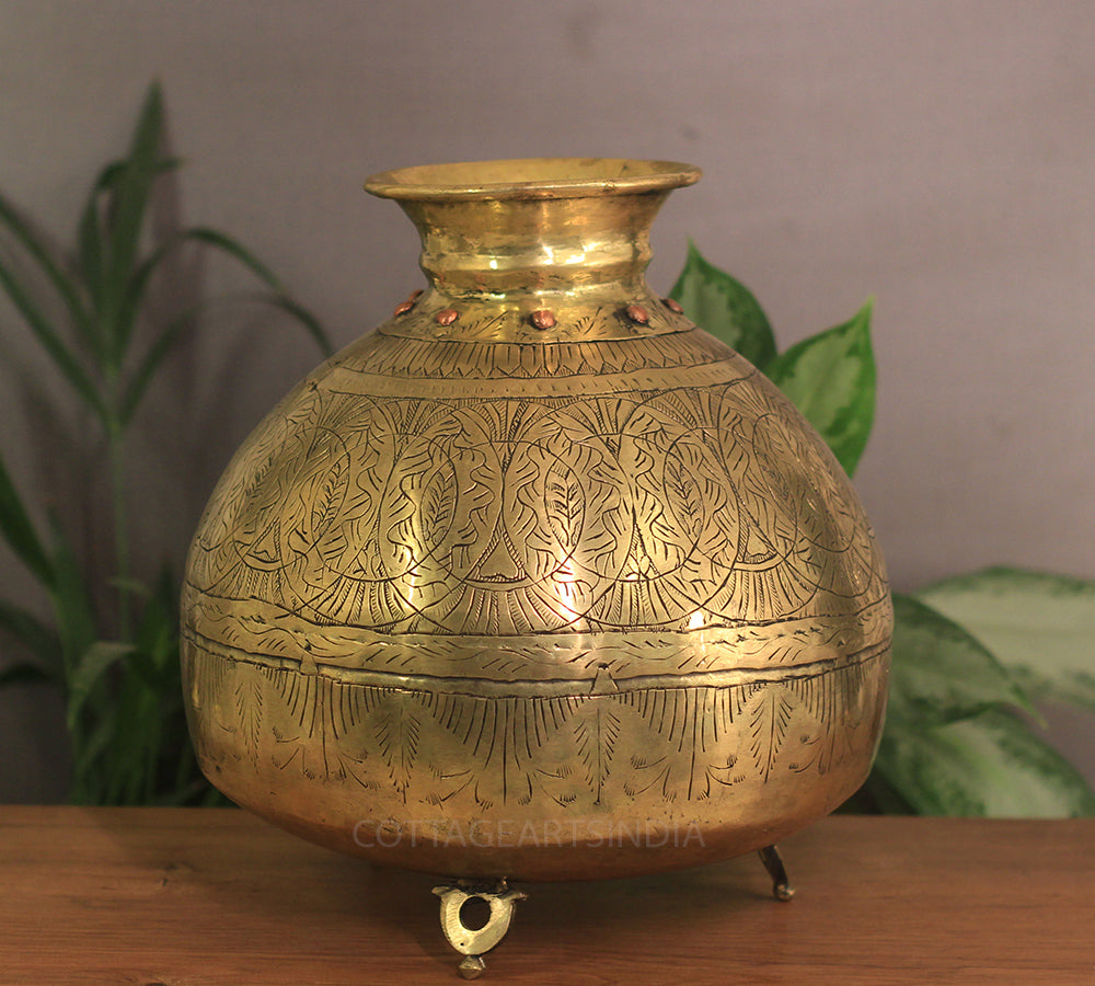 Brass Vintage Carved Planter