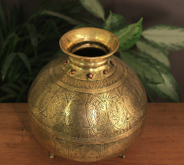 Brass Vintage Carved Planter