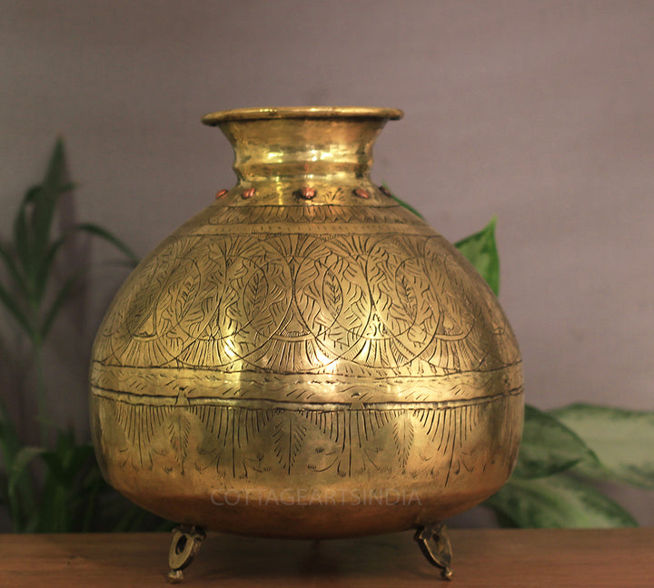 Brass Vintage Carved Planter