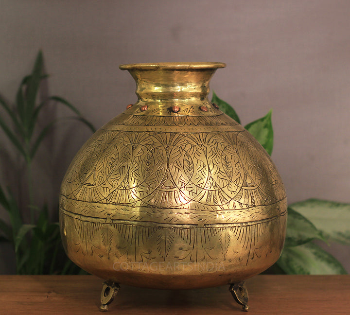 Brass Vintage Carved Planter