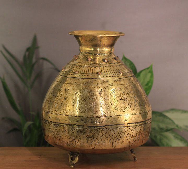 Brass Vintage Carved Planter