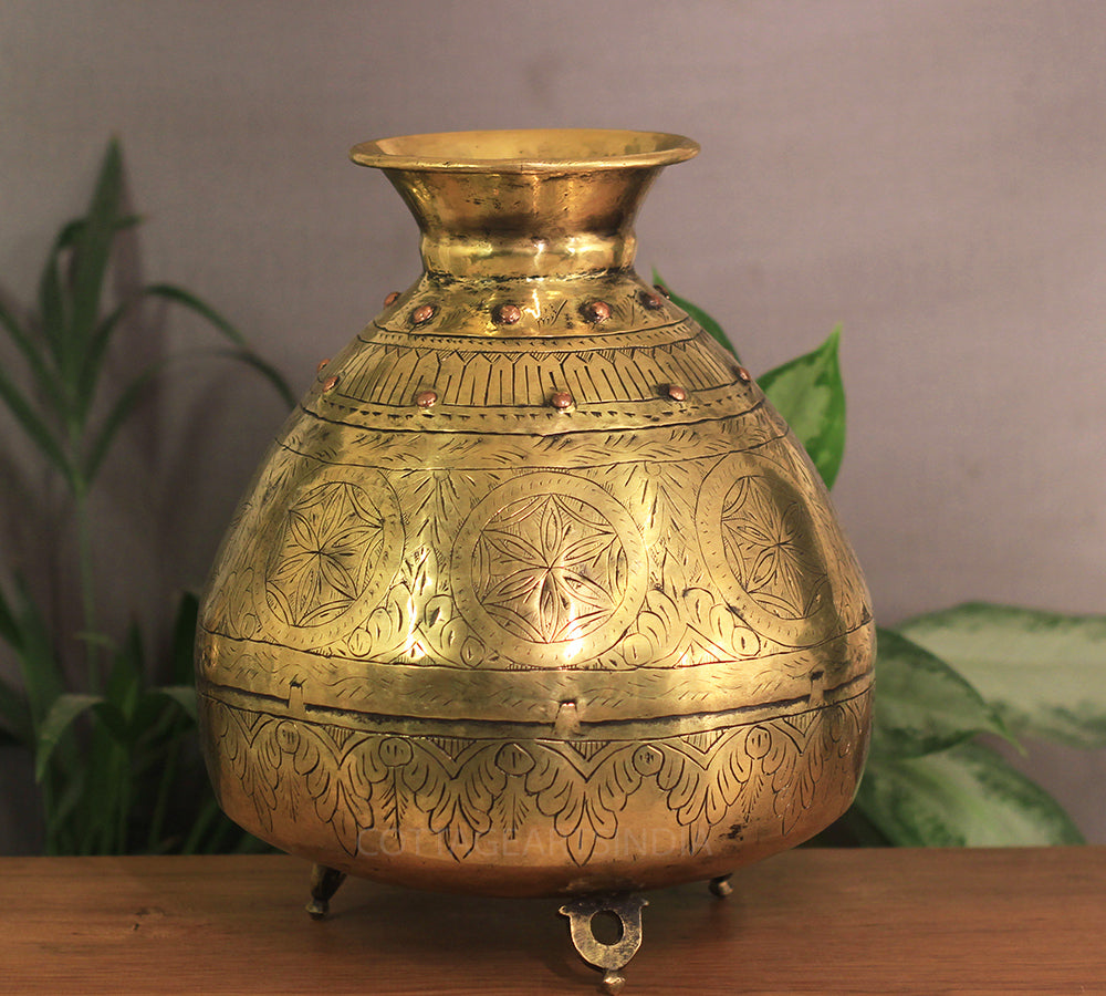 Brass Vintage Carved Planter