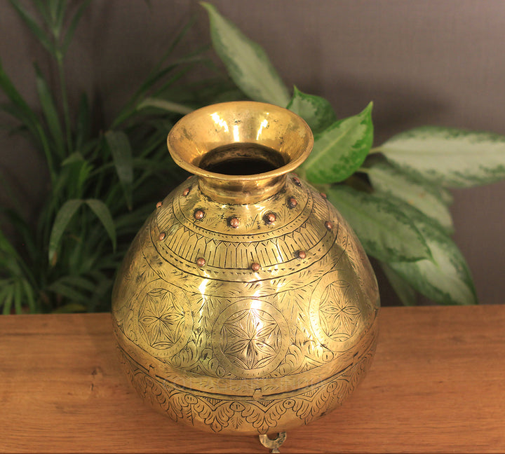 Brass Vintage Carved Planter