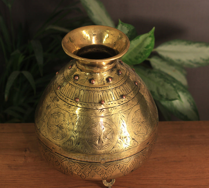 Brass Vintage Carved Planter