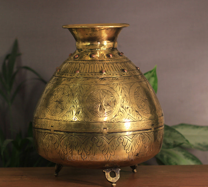 Brass Vintage Carved Planter