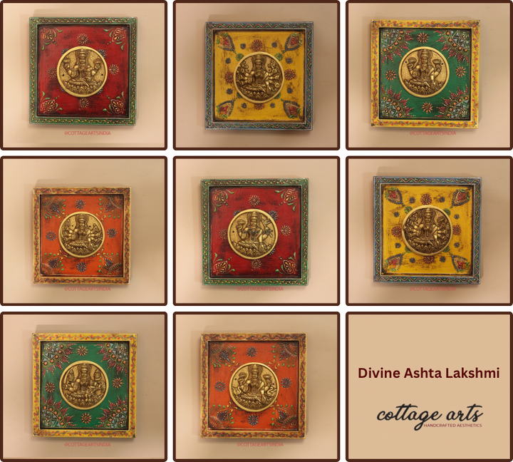 Brass Ashta Lakshmi Wooden Frame(Set of 8 Lakshmi)