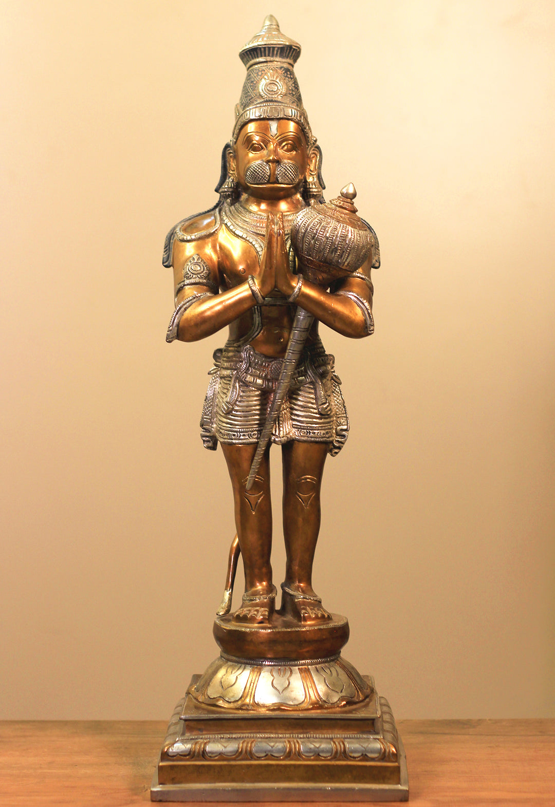 Brass Hanuman Antique Copper and Silver Finish 24"