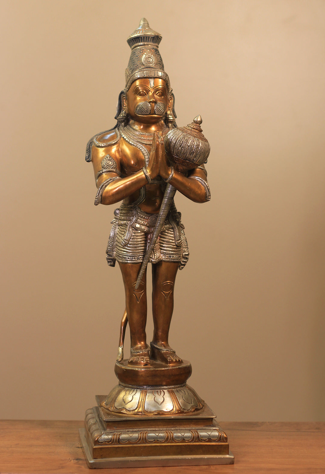 Brass Hanuman Antique Copper and Silver Finish 24"