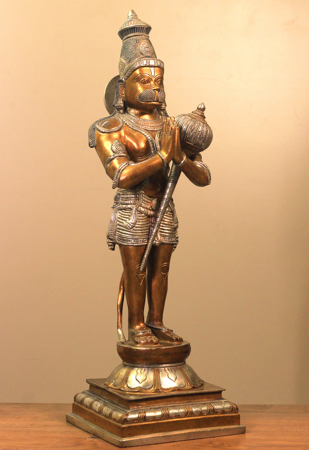 Brass Hanuman Antique Copper and Silver Finish 24"