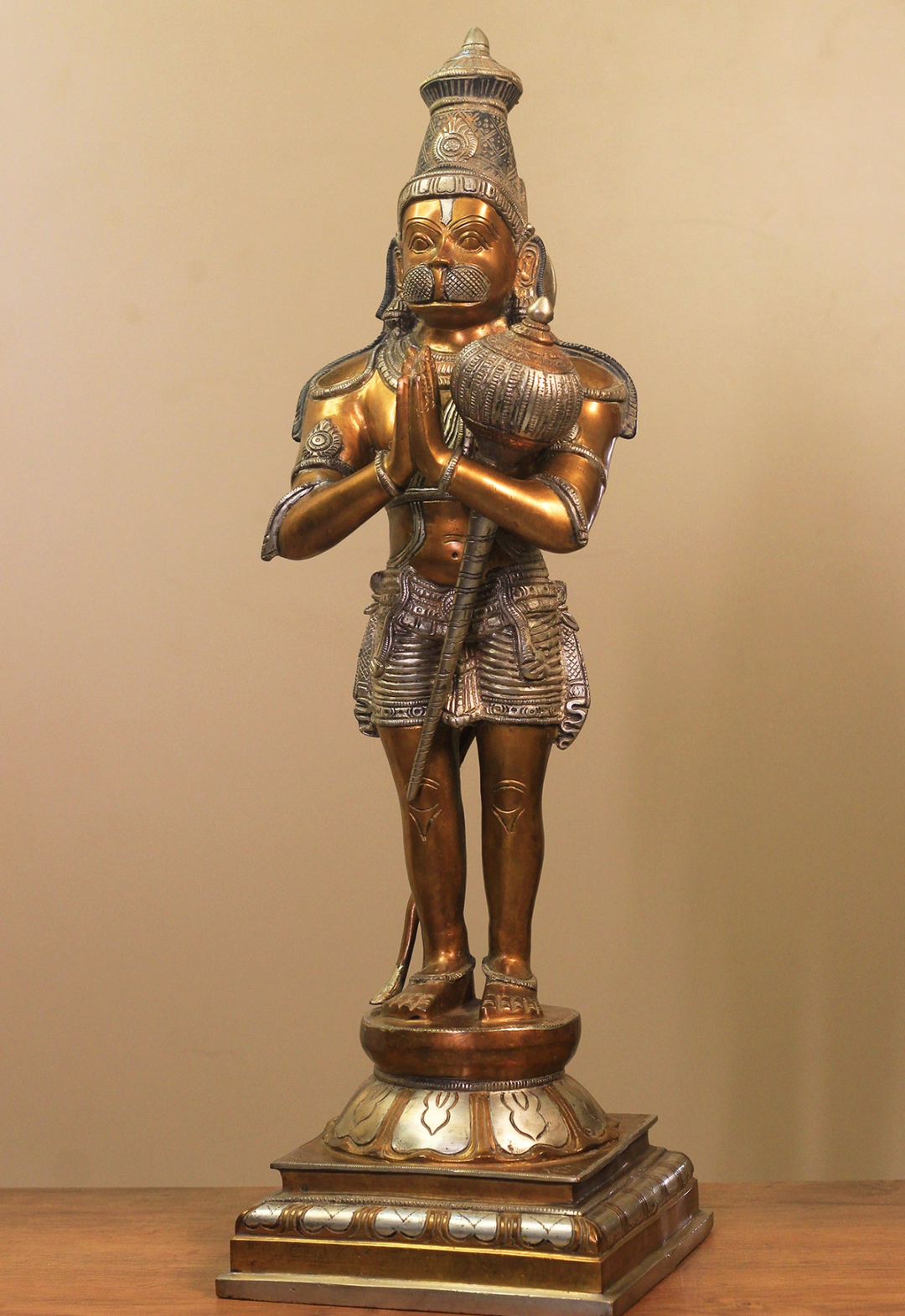 Brass Hanuman Antique Copper and Silver Finish 24"