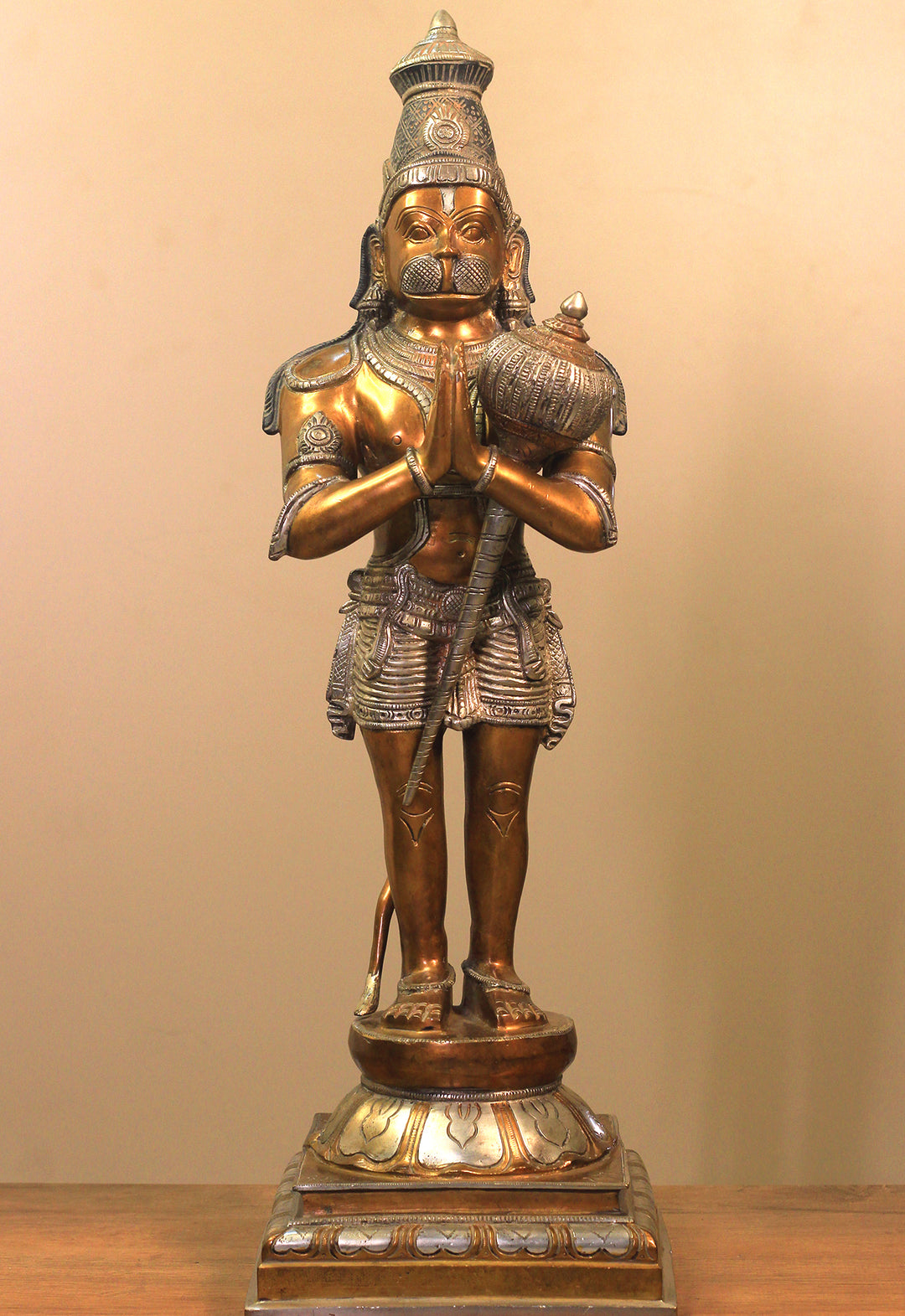 Brass Hanuman Antique Copper and Silver Finish 24"