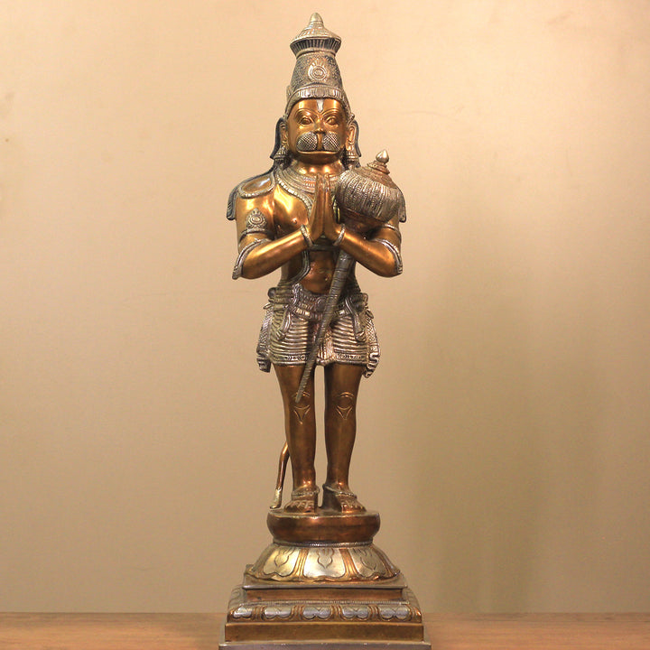 Brass Hanuman Antique Copper and Silver Finish 24"