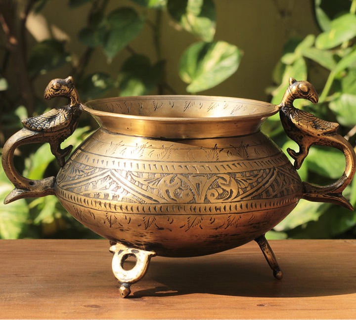 Brass Vintage Carved Planter