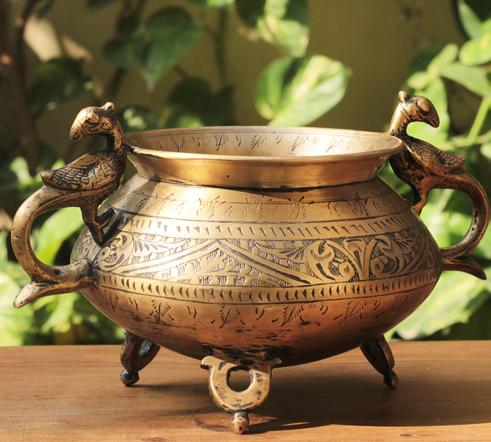 Brass Vintage Carved Planter